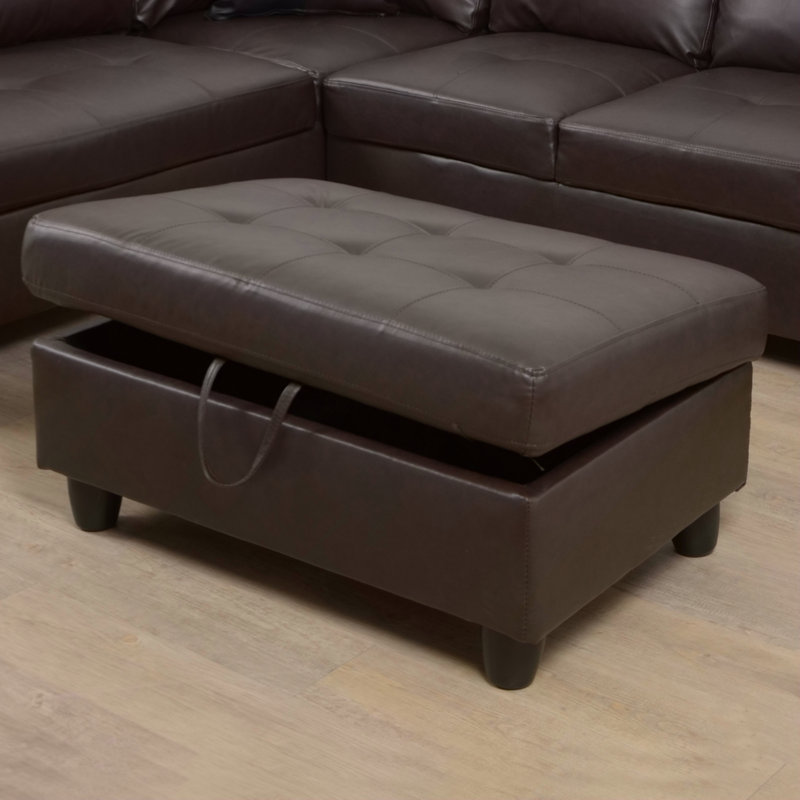 Ensemble de canapé modulaire 3 pièces, méridienne en similicuir (brun) avec repose-pieds à rangement droit