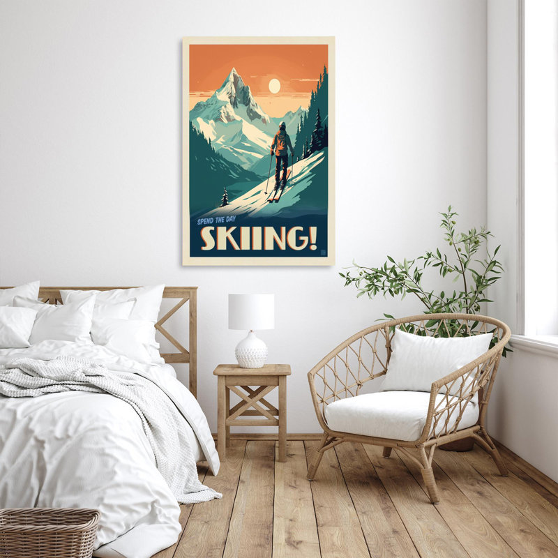 «Spend The Day Skiing», reproduction d'art graphique sur toile tendue, H 36 po x l 24 po x P 1,25 po