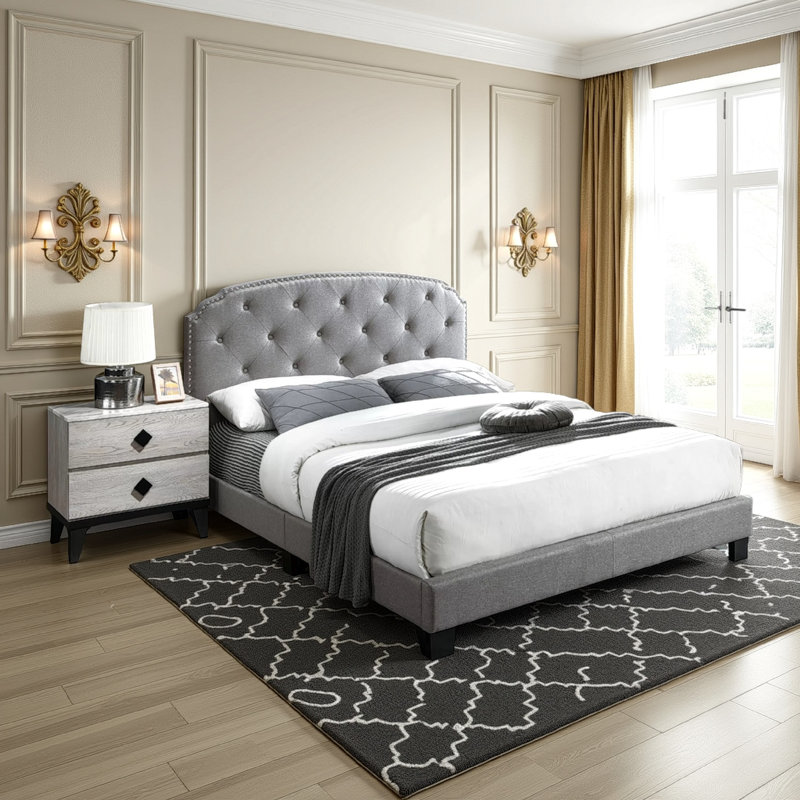 Samanthalee Tufted Upholstered Platform Bed, Gray, Full