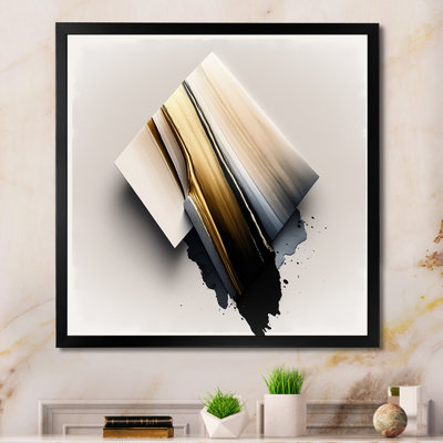 «Black and Gold Cubic Expression III - Abstract Cubism», art mural encadré