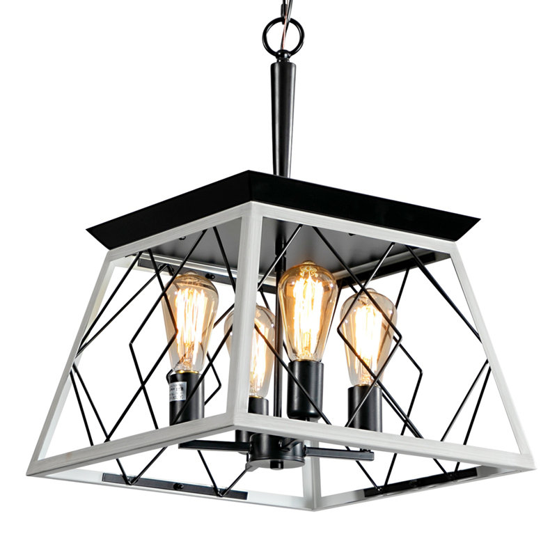 Lustre suspendu industriel 16 lumières à 4 lumières de 16 po, conception de cage en métal moderne, lumière suspendue réglable pour la salle à manger, la cuisine et le salon (sans ampoules)