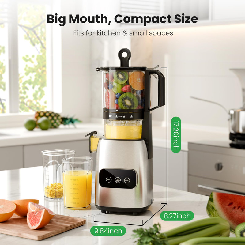 Extracteur de jus à pressage avancé à contrôle par pression: 5,4 po de largeur, moteur silencieux, rendement élevé - mastication de fruits entiers / légumes