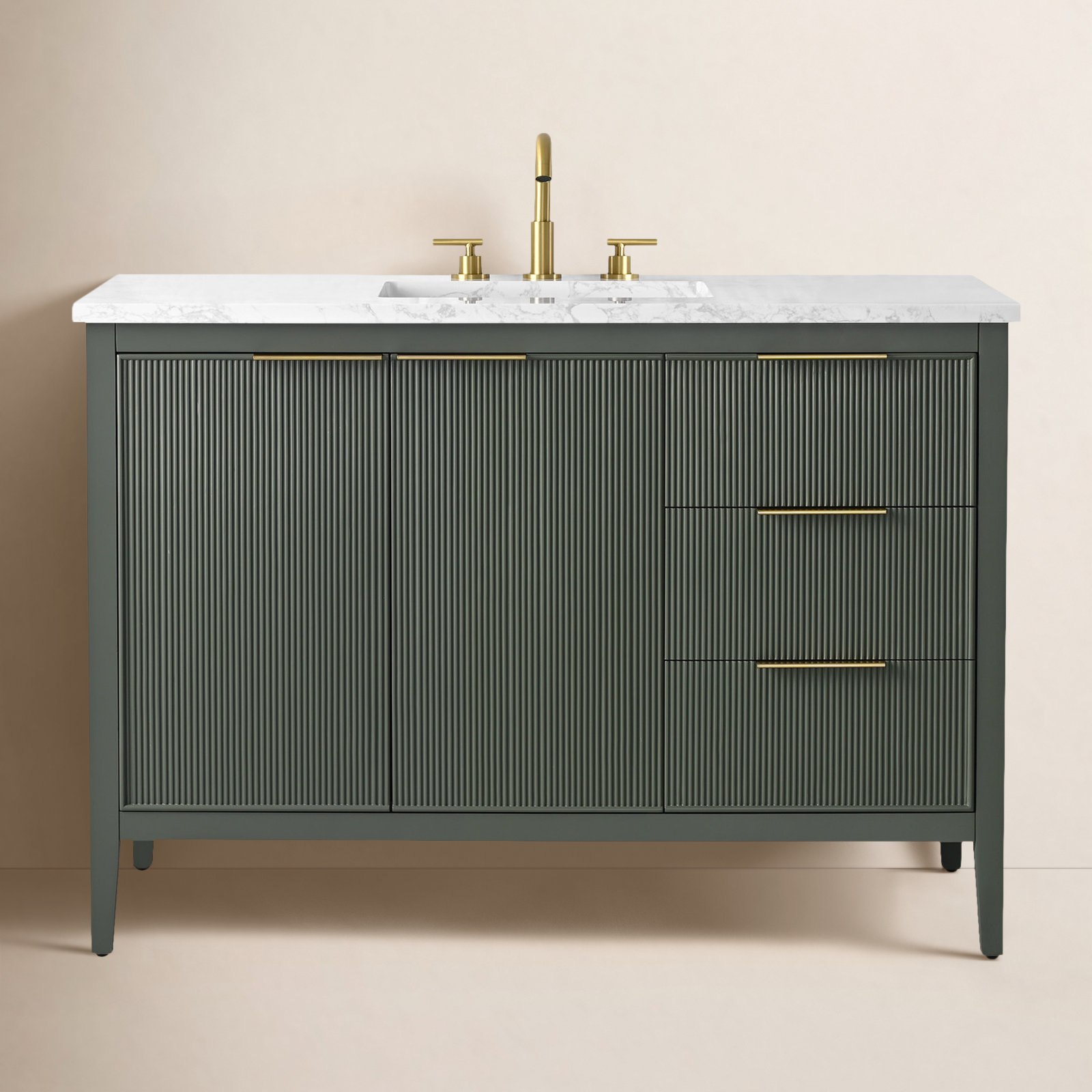 Bilroy 48" Pine Single Bathroom Vanity, Vintage Green/Brushed Bronze