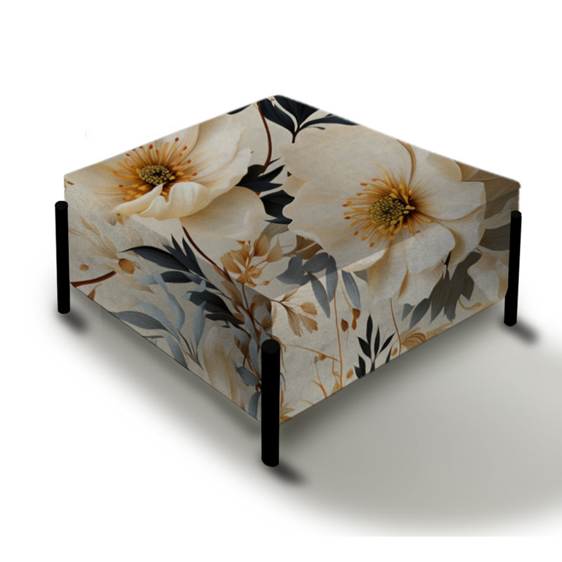 Autumn Boho Chic Poppy Blooms II - Grand repose-pieds carré floral