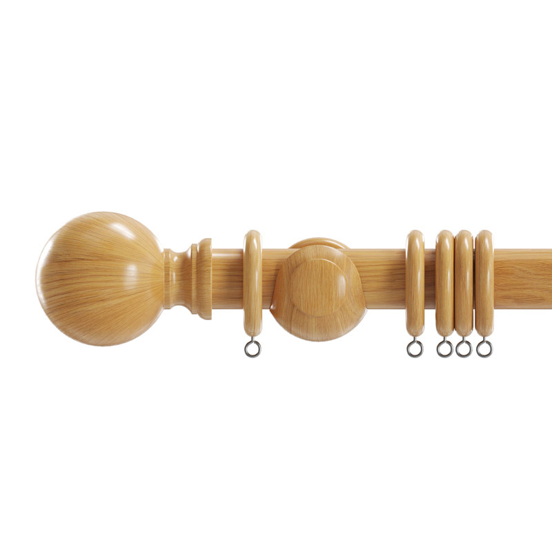 Wooden Curtain Pole Set 28mm – Solid Wood Curtain Rod for Eyelet & Ring Top Curtains – Window Curtain Rail with Brackets, Finials & Rings – 120cm, 150cm, 180cm, 240cm, 300cm