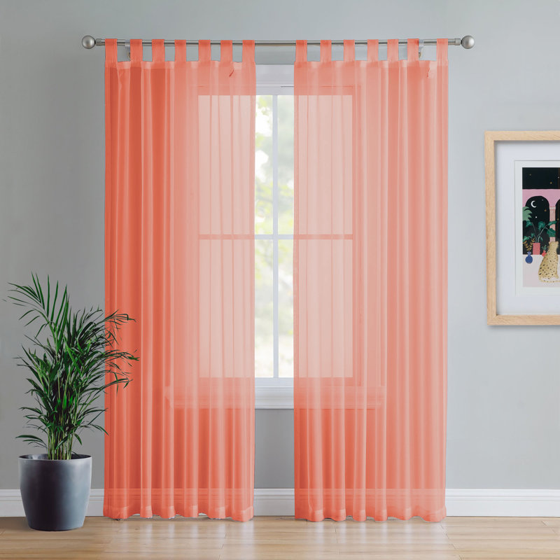 Birdsall Tab Top Sheer Single Curtain Panel, 144 W x 137 D cm, Terracotta