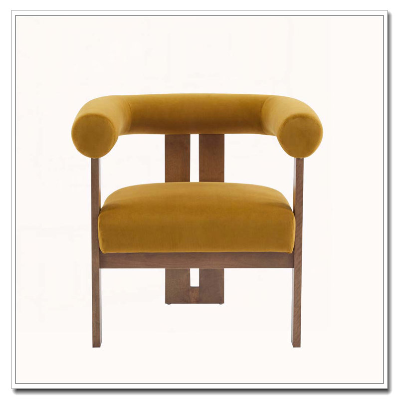 Fauteuil d'appoint rembourré en velours, Jaune moutarde