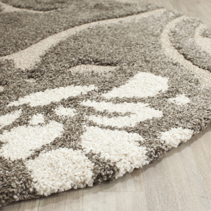Tapis performance à poil long à motif floral Caniesha, Rond 5 pi