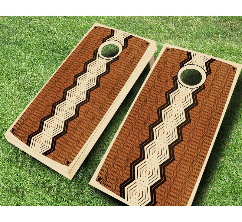 Ensemble de cornhole en bois massif teinté rétro 2 po x 4 pi avec sacs, Rouge/orange