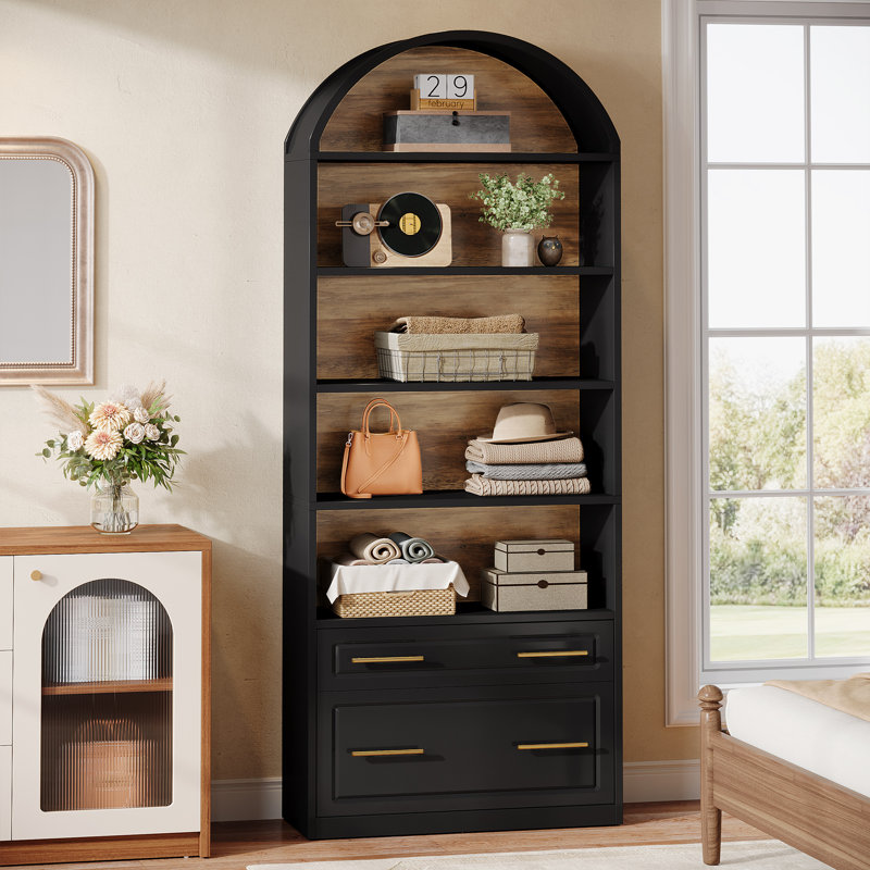 78.77'' Tall Bookcase With Drawers, Black