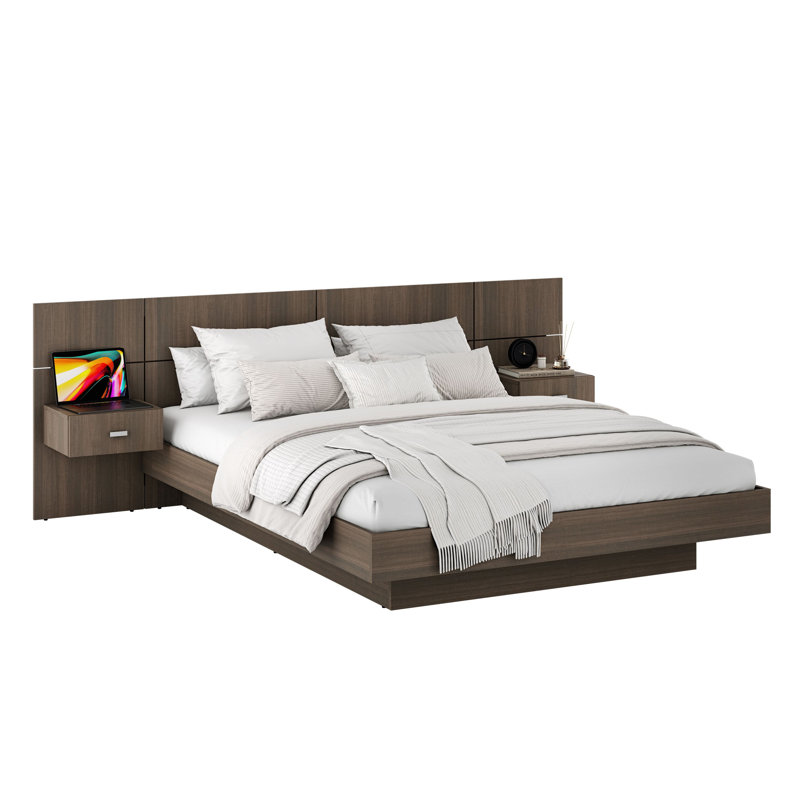 Modern Siedlewski Bedroom Collection - Platform Bed with Headboard and Nightstands (2) – Easy Assembly, No Box Spring Required
