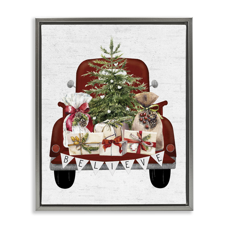 Camion de Noël Believe, H 21 po x l 17 po, Cadre flottant gris lustré