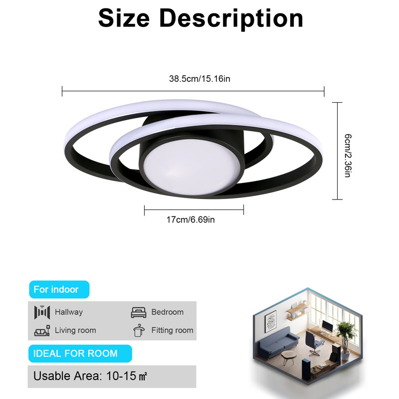  Double Circle Dimmable LED Flush Mount, Matte Black