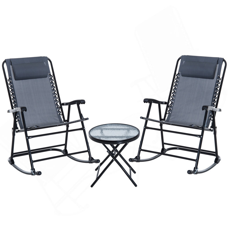 Ensemble bistro 3 pièces Outsunny, chaise pliante d'extérieur avec table basse en verre