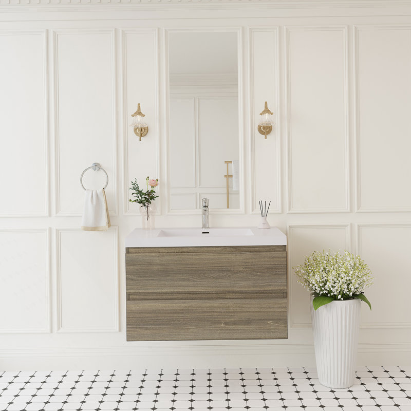 Meuble-lavabo flottant avec lavabo, solution de rangement mural pour salle de bain moderne, avec tiroirs à fermeture en douceur et comptoir de qualité supérieure