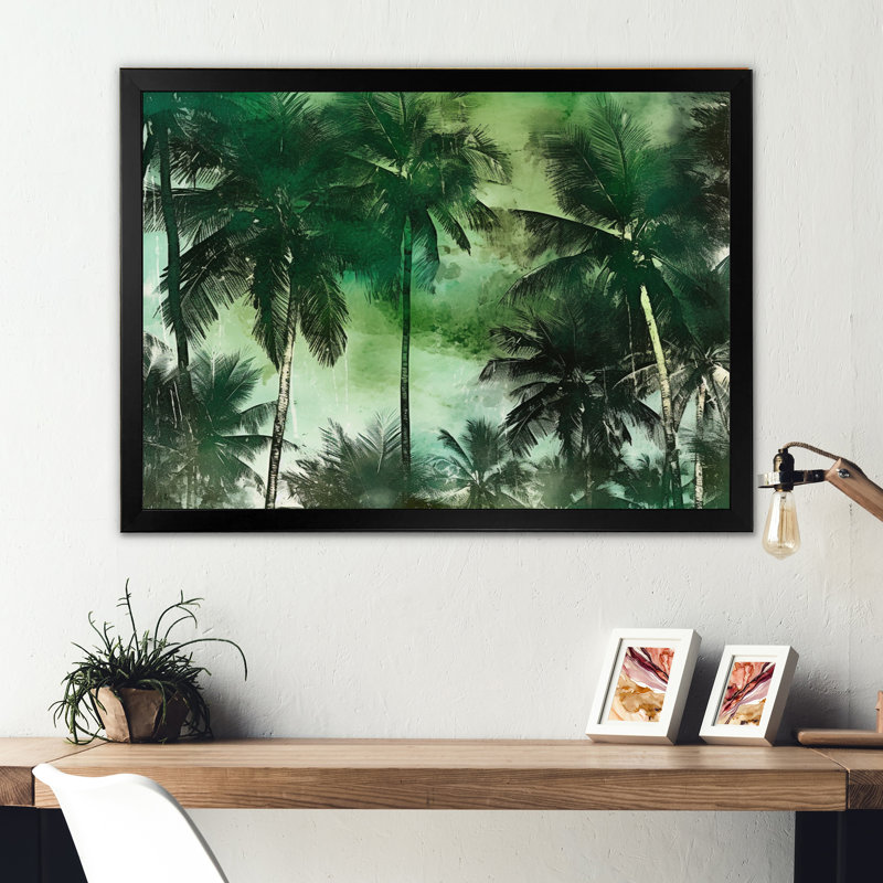 Impression sur toile palmier monochrome, paradis I - palmiers, Cadre simple noir, H 34 po x l 44 po x P 1,5 po