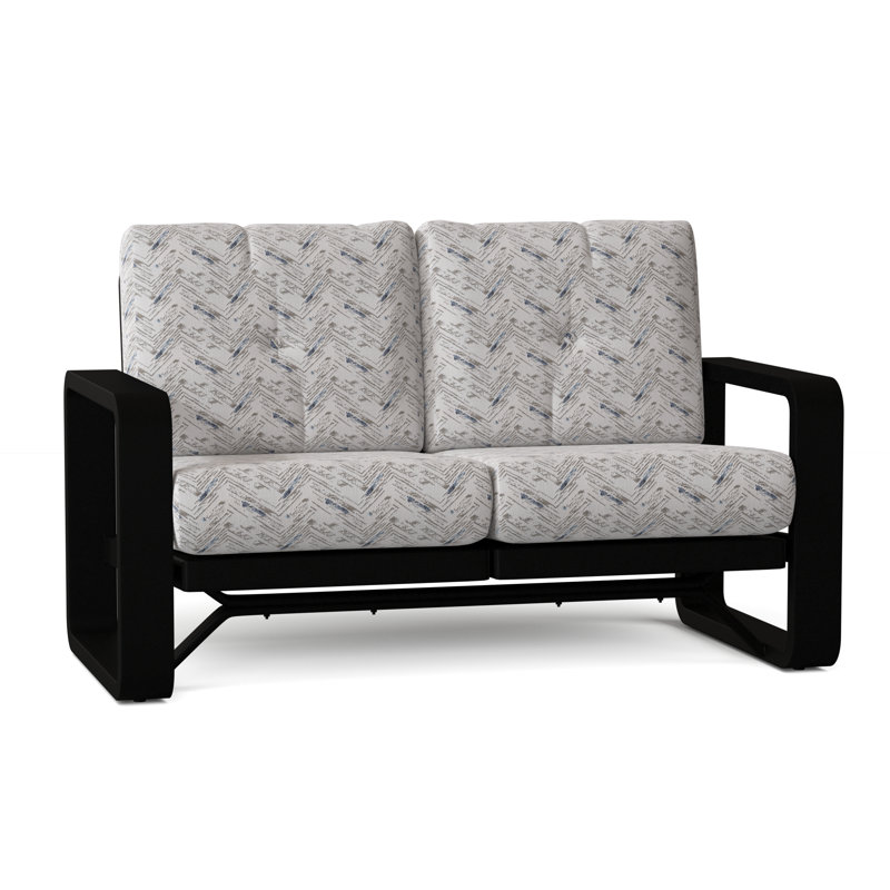 Vale 60.5'' Wide Aluminum Loveseat with Cushions, Textured Black, Axis Smoke Geometric Sunbrella®