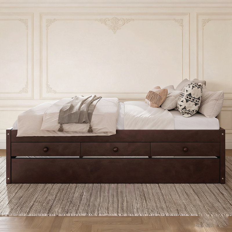 Solid Wood Platform Bed with Trundle, 2 Drawers, and Integrated Power Strip for Enhanced Functionality and Storage, Full