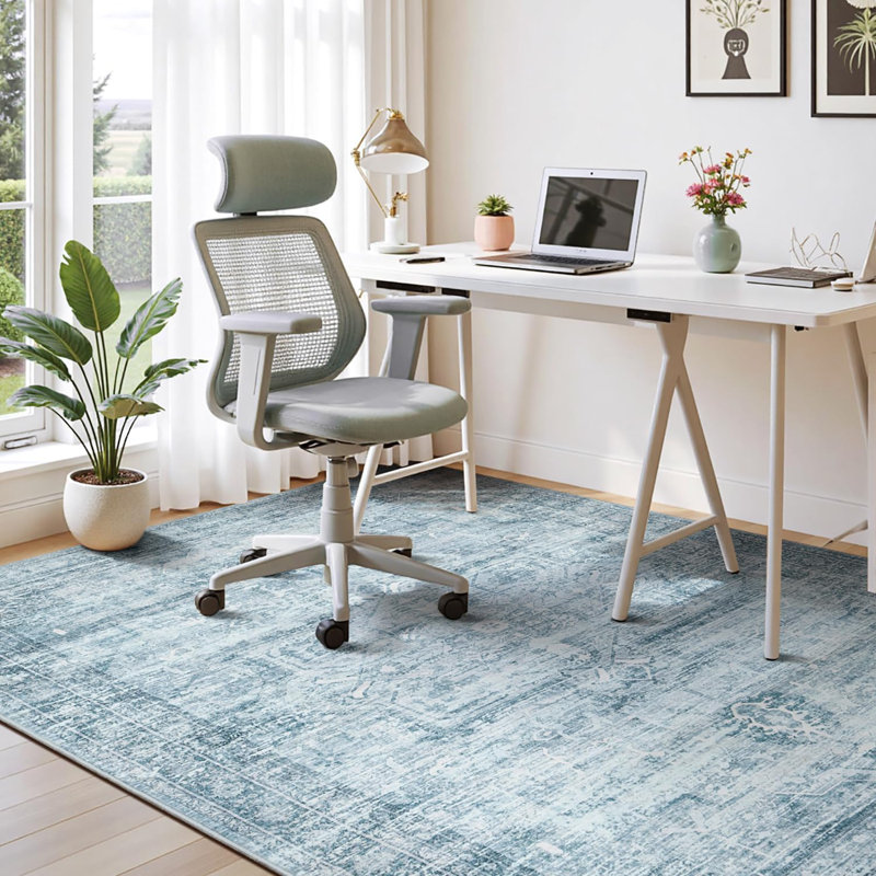 Tapis bleu délavé 5 pi x 7 pi