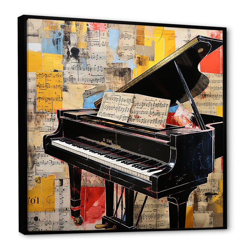 Classical Piano Sonata On Melody Style de journal - Piano, art mural, Cadre flottant noir, H 36 po x l 36 po x P 1,5 po