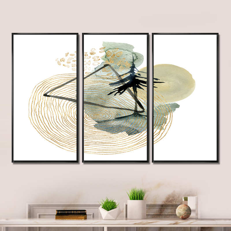 «Abstract Landscape Of Mountains Moon and Tree», ensemble d'art mural moderne sur toile encadré de style Mid-Century