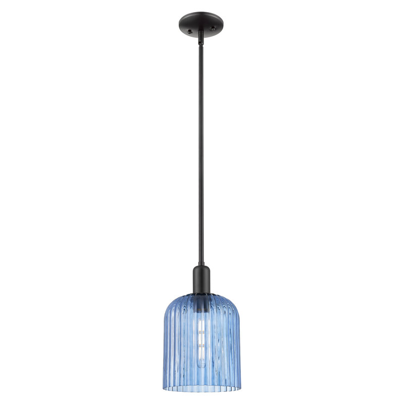 Downtown Urban - Voile de mariée - Mini-luminaire suspendu 1 tige, H 13,25 po x l 8 po x P 8 po, Bleu, Noir mat