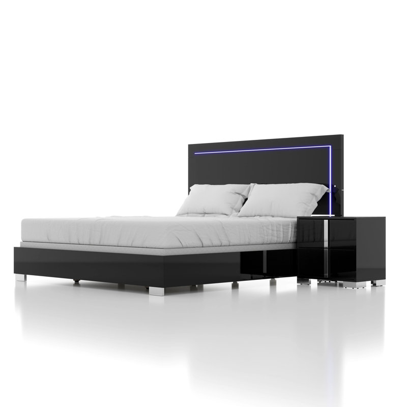 Duckworth Bedroom Set, Black, King, 6 Pcs: Bed, 2 Nightstands, 2 Dressers, Mirror