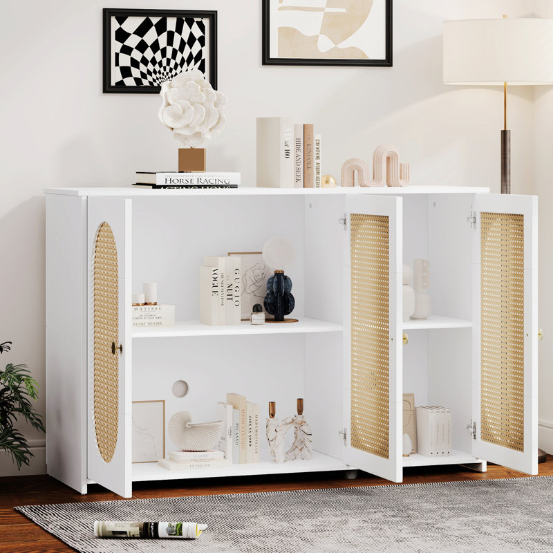 Buffet rétro à 3 portes avec grand espace de rangement et armoire d'appoint, Blanc