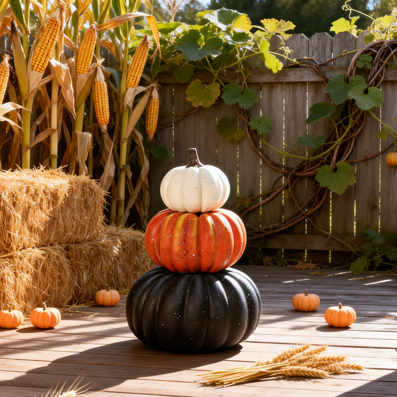 Statue de citrouille à trois niveaux, 56 cm, en mousse noire, orange et blanche, idéale pour la décoration d'automne et de récolte. Ornement extérieur imperméable pour l'Action de grâce, parfait pour une maison de campagne ou une décoration de Noël automnale.