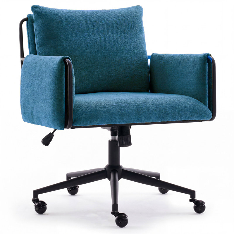 Arianna Upholstered Swivel Office Chair, Blue, White