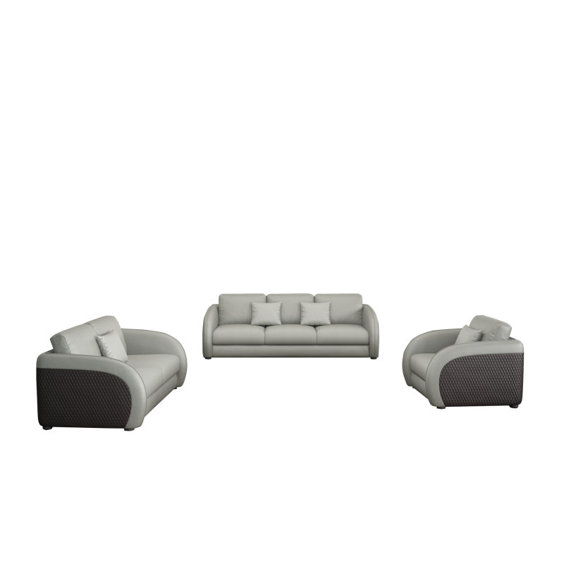 Noir 3 - Piece Living Room Set, Gray/Chocolate Genuine Leather