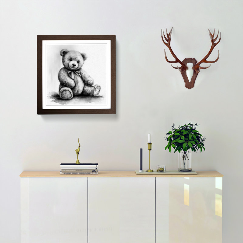 Teddy Bear Ink Wash - Framed Print, Walnut