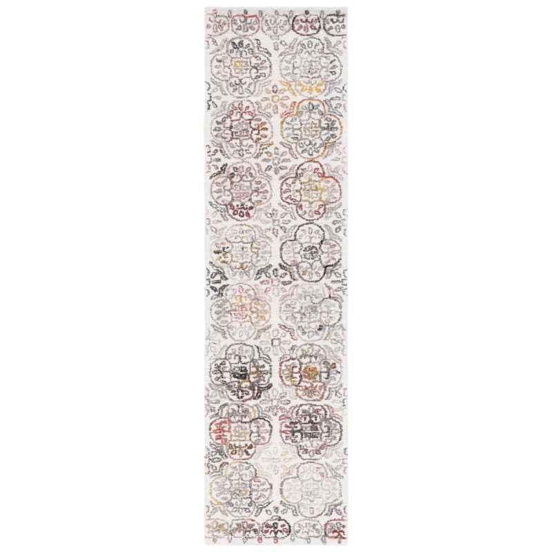 Alhowra Hand Tufted Polpropylene/Wool Geometric Rug in Red/Ivory, Runner 2'3" x 9'