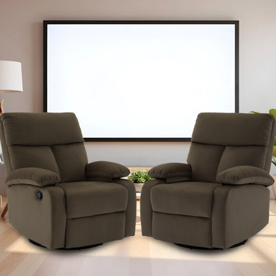  Velvet Recliner Chair,swivel Rocker Recliner,manual Swivel Chairs With Overstuffed Armsand Back,manual Ergonomic Rocking Recliner Chair For Small Living Room, Study, Rv (set Of 2)-Light Brown