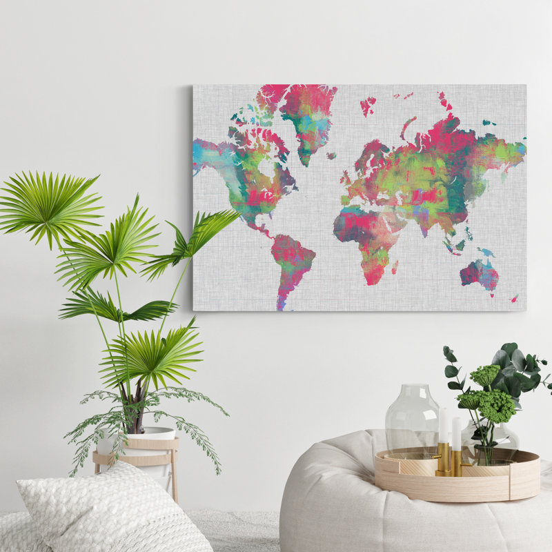 Impasto Map of the World - impression sur toile tendue, H 12 po x l 8 po x P 1 po