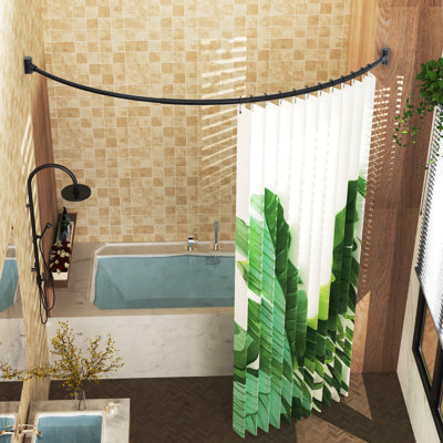 Tringle à rideau de douche incurvée pour salle de bain 38-72 pouces, longueur réglable, tringle de douche incurvée, épaisseur de 0,9 mm, tringle à rideau de douche ronde, support rotatif pour grand espace de douche, besoin de perçage, noir