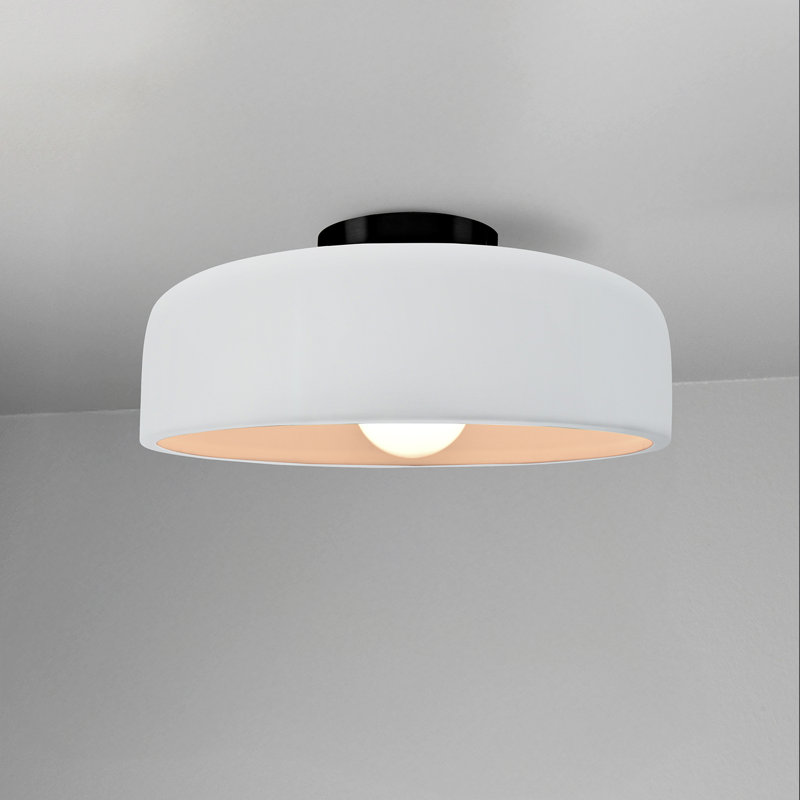 Plafonnier semi-encastré en céramique Dottie, Blanc brillant, Noir mat, H 6 po x l 10 po x P 10 po