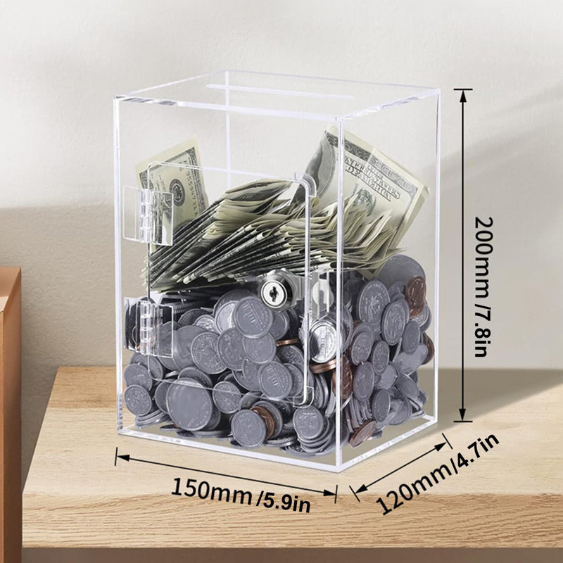 Clear Acrylic Piggy Bank with Key Kids Adults Money Saving Box Large Capacity Openable Transparent