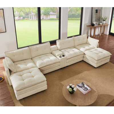 154 Inch U-Shaped Cloud Sofa With Movable Ottomans, Deep Seating, And USB Charging, Perfect For Modern Living Rooms