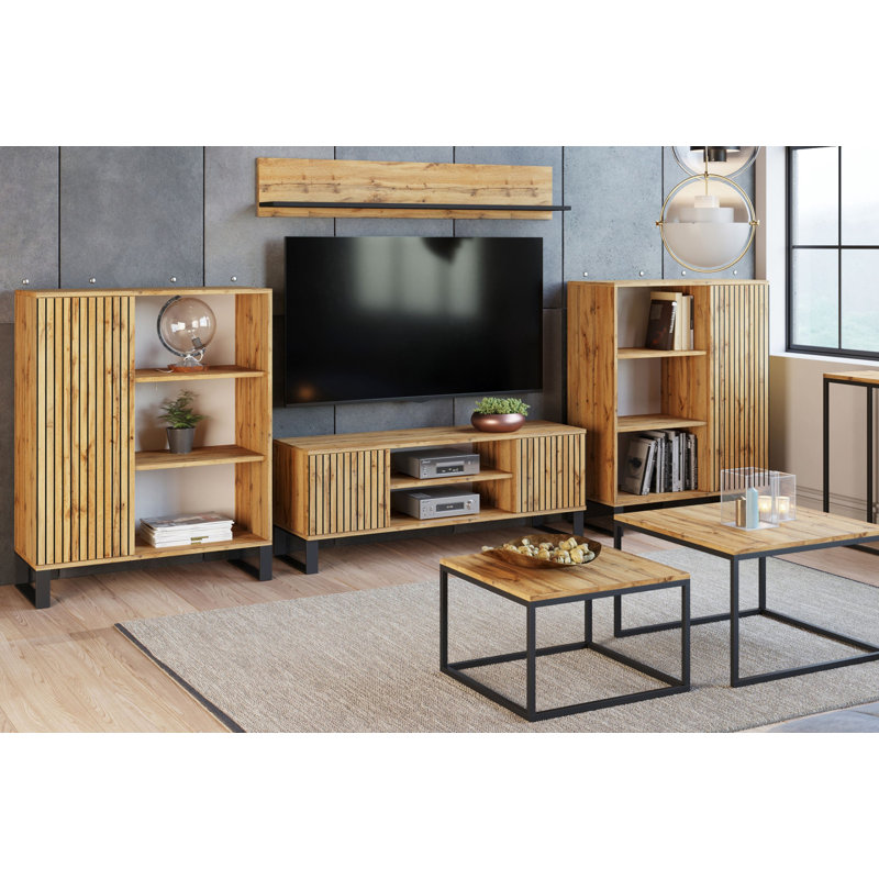 Focus loft RTV cabinet - decor laths oak craft, 49cm H x 155cm L x 40cm D