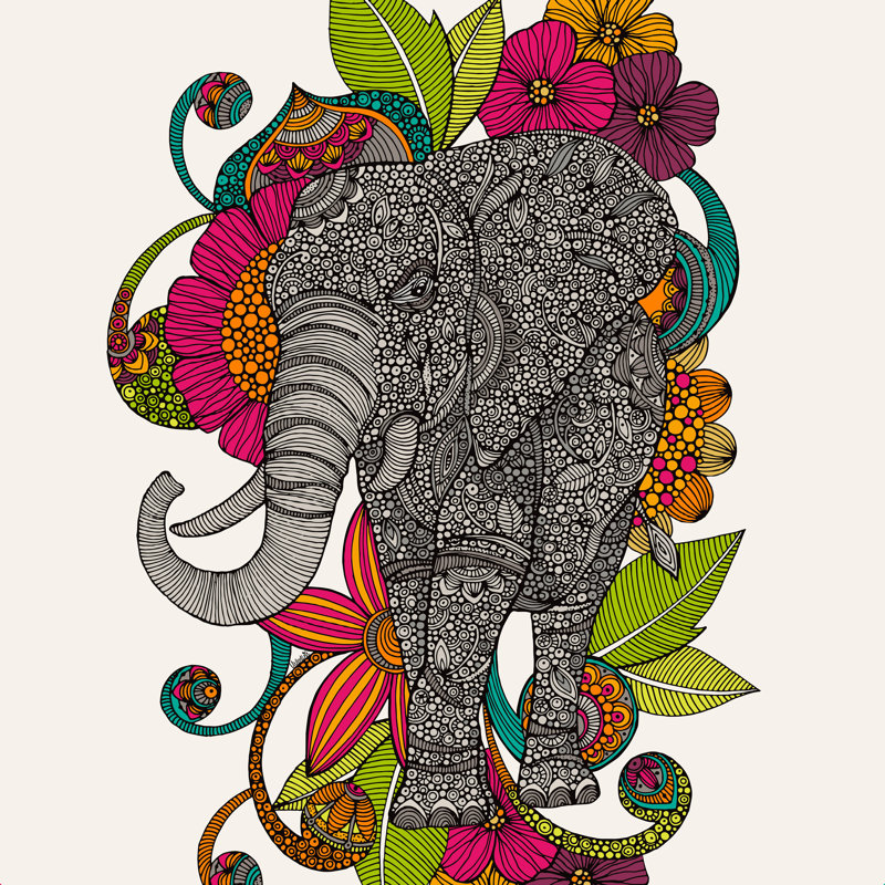 " Ruby The Elephant " by Valentina Ramos, 30" H x 30" W x 1.25" D, Red/Gray