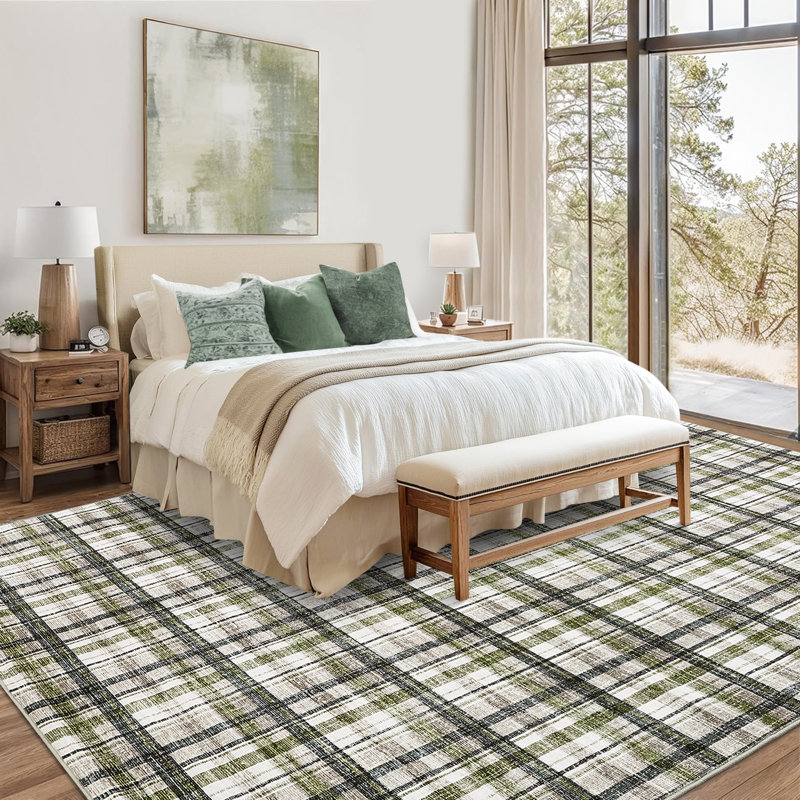 Plaid Washable Rugs Area Rugs for Bedroom Modern Living Room Rugs Non Slip Tartan Large Area Rugs Non Shedding Throw Rug Stain Resistant Carpet