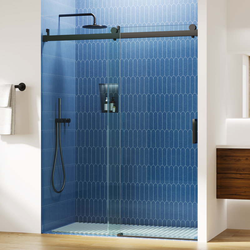 Porte de douche coulissante simple à fermeture en douceur 56 "- 60" x 76 "avec verre trempé 1/4", Noir mat