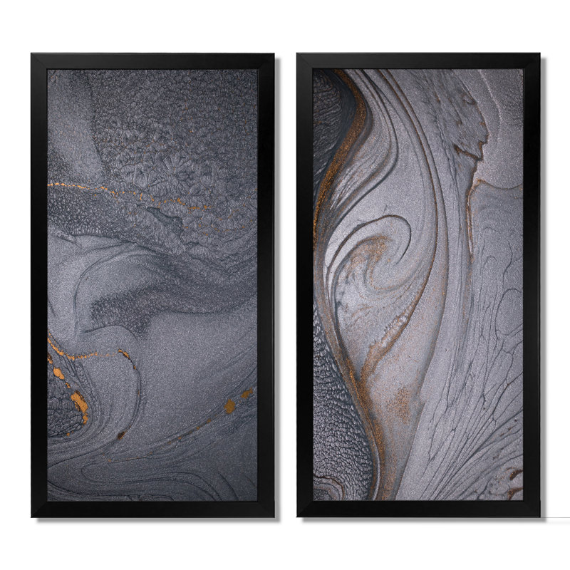 «Dramatic Grey», ensemble de 2 peintures sur toile, H 20 po x l 24 po x P 1 po, Cadre photo noir