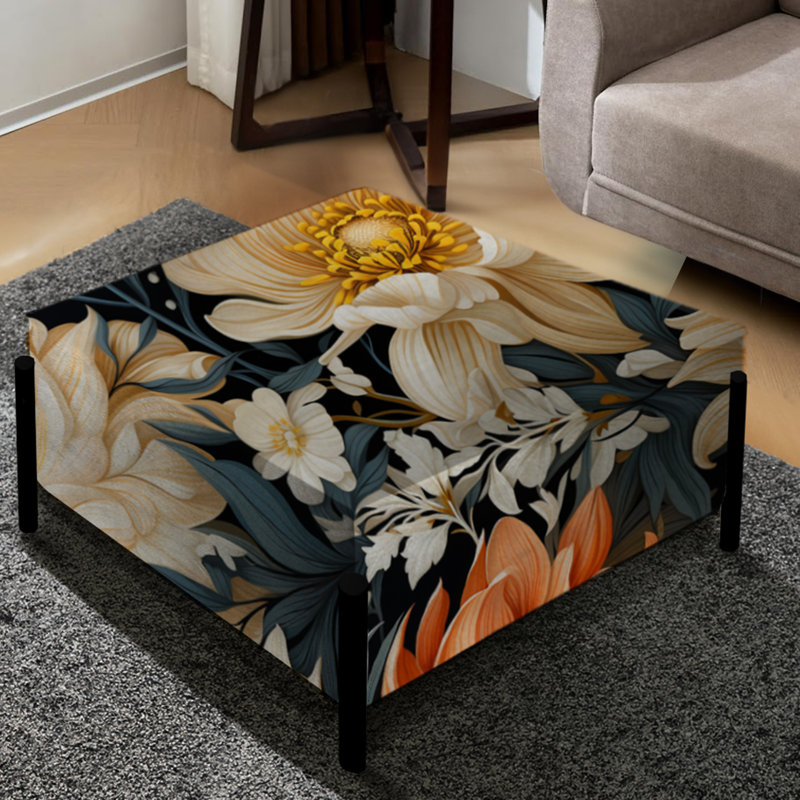 Motif floral gris beige, beige et orange campagnard