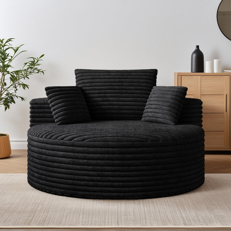 Fauteuil demi-tonneau 50 po, Velours côtelé noir