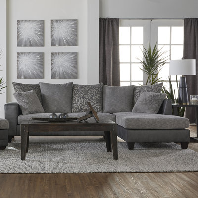 Canapé modulaire à méridienne 2 pièces 15325 Hughes Furniture - Buxton graphite / étain Lowry
