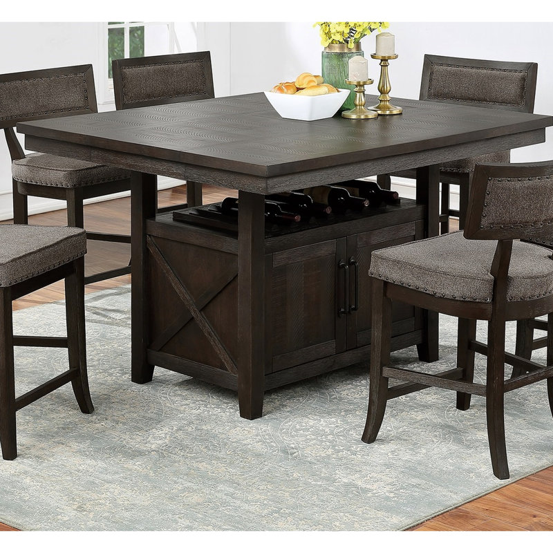 Table à manger à hauteur de comptoir avec 6 chaises hautes et une tablette de rangement, 7 pièces rustique polyvalente