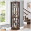 Vitrine de coin lumineuse - Vitrine pour le salon, objets de collection antiques, rangement pour le vin et le bar - Conception élégante d'angle avec lumières incluses - Cerisier foncé-914001612