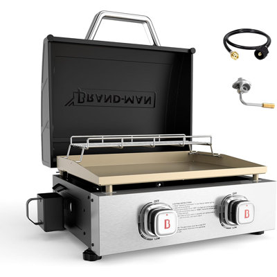 Brand-Man Portable Flat Top Grill with Heavy-Duty Cast Iron Griddle, 2-Burner Tabletop Propane Gas Griddle Grill for Outdoor Barbecue Cooking -  Brand-Man Grills, BG2258A2